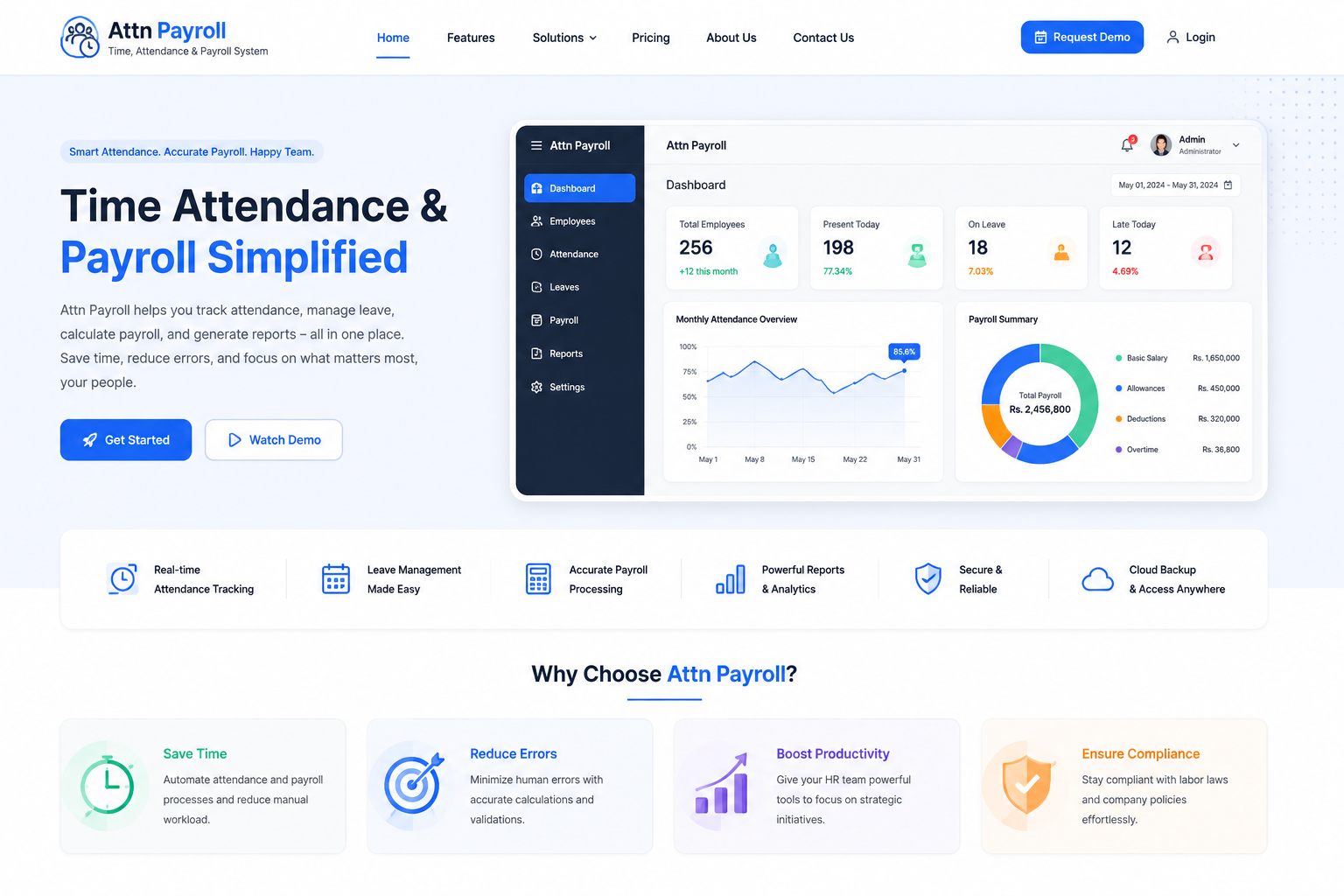 Attendance and Payroll dashboard preview